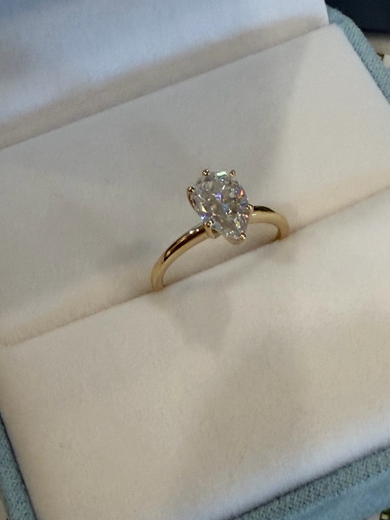 Charles & Colvard Jewelry - Classic Gold Pear-Cut Solitaire Ring with Clear Stone